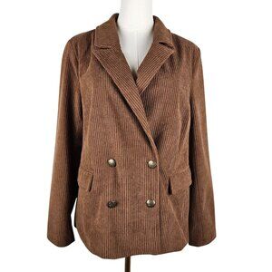 Bernardo Double-Breasted Brown Corduroy Blazer Jacket Size XL Office Wear